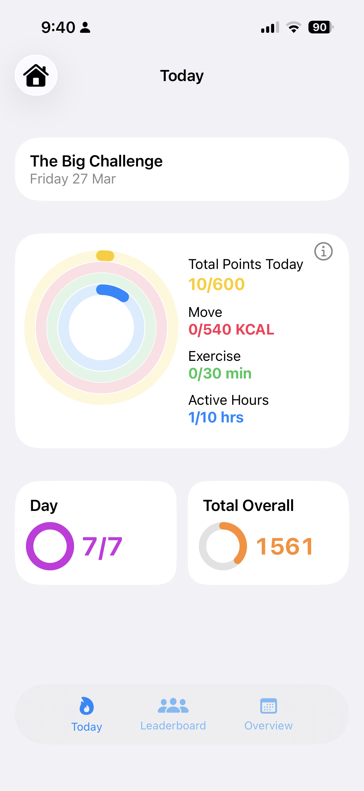 Pushi daily activity tracking screen